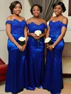 Sheath/Column Off-the-shoulder Silk-like Satin Floor-length Appliques Lace Bridesmaid Dresses #Milly01014206