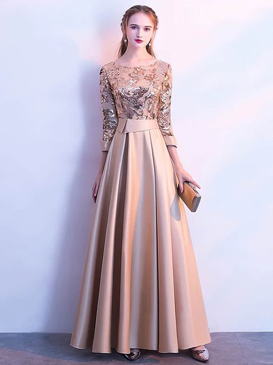 A-line Scoop Neck Silk-like Satin Floor-length Appliques Lace Bridesmaid Dresses #Milly01014207