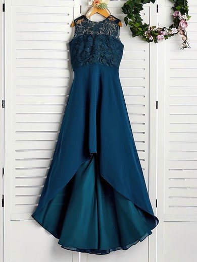 A-line Scoop Neck Chiffon Asymmetrical Appliques Lace Bridesmaid Dresses #Milly01014208