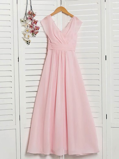 A-line V-neck Chiffon Floor-length Ruffles Bridesmaid Dresses #Milly01014211