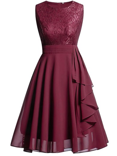 A-line Scoop Neck Chiffon Knee-length Lace Bridesmaid Dresses #Milly01014217