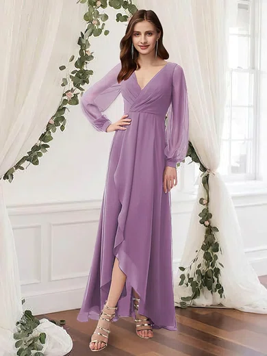 A-line V-neck Chiffon Floor-length Ruffles Bridesmaid Dresses #Milly01014222