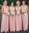 A-line V-neck Chiffon Floor-length Appliques Lace Bridesmaid Dresses #Milly01014227