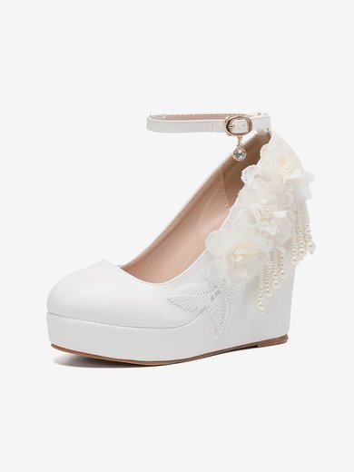 Women's Closed Toe Wedge Heel PVC Buckle Wedding Shoes #Milly03030954