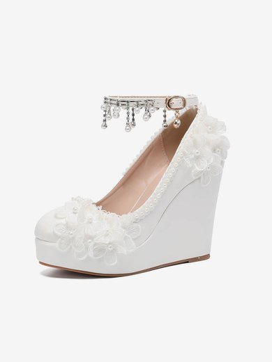 Women's Closed Toe Wedge Heel PVC Buckle Wedding Shoes #Milly03030955
