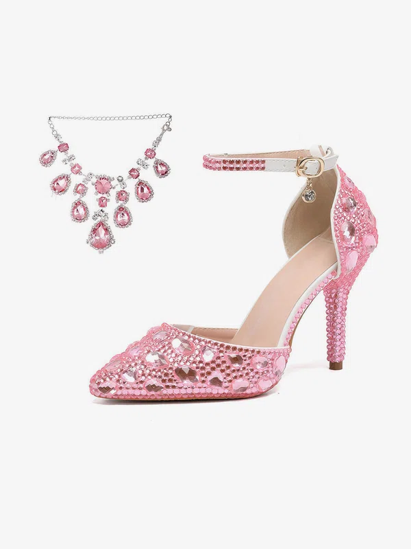 Women's Closed Toe Stiletto Heel PVC Rhinestone Wedding Shoes #Milly03030957