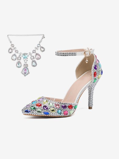 Women's Closed Toe Stiletto Heel PVC Rhinestone Wedding Shoes #Milly03030958