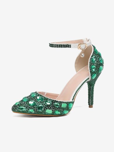Women's Closed Toe Stiletto Heel PVC Rhinestone Wedding Shoes #Milly03030962
