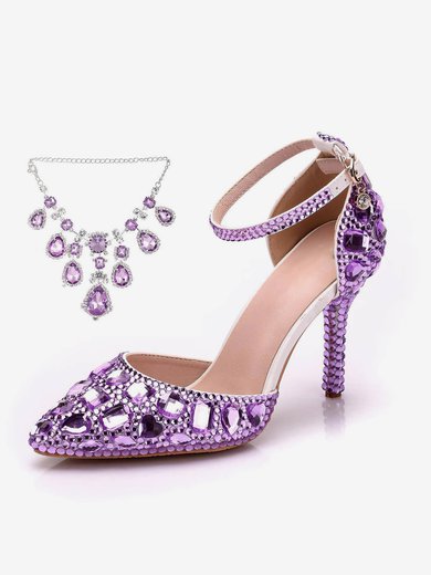 Women's Closed Toe Stiletto Heel PVC Rhinestone Wedding Shoes #Milly03030963