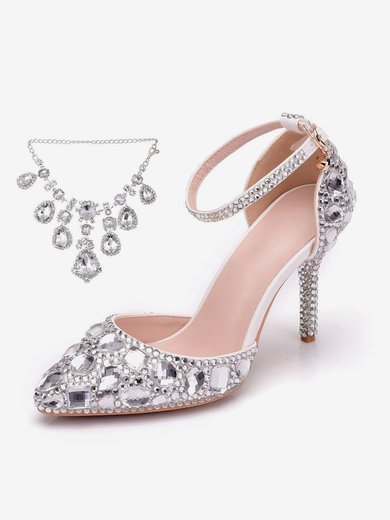 Women's Closed Toe Stiletto Heel PVC Rhinestone Wedding Shoes #Milly03030965