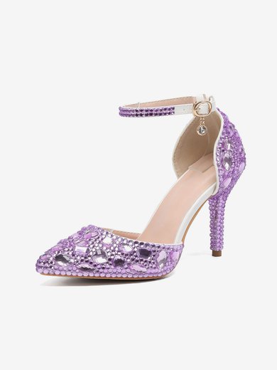 Women's Closed Toe Stiletto Heel PVC Rhinestone Wedding Shoes #Milly03030966