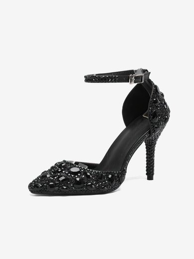 Women's Closed Toe Stiletto Heel PVC Rhinestone Wedding Shoes #Milly03030967