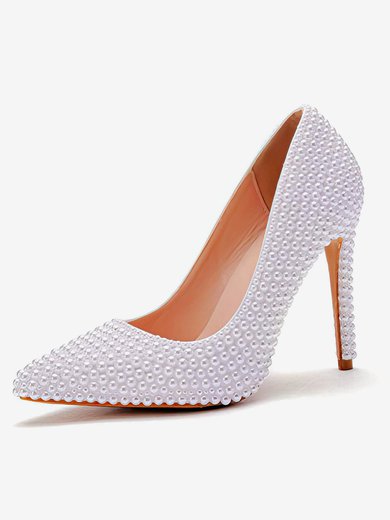 Women's Pumps Stiletto Heel PVC Pearl Wedding Shoes #Milly03030974