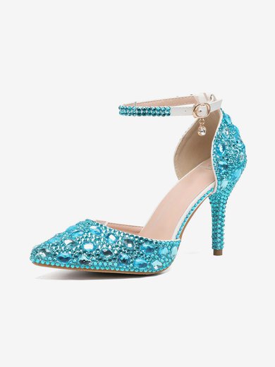 Women's Closed Toe Stiletto Heel PVC Rhinestone Wedding Shoes #Milly03030976
