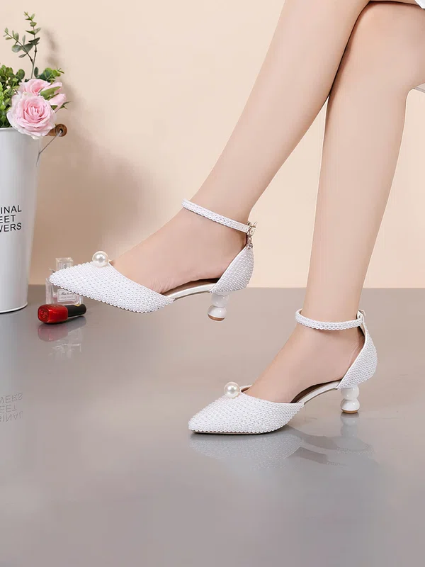Women's Closed Toe Kitten Heel PVC Buckle Wedding Shoes #Milly03030984