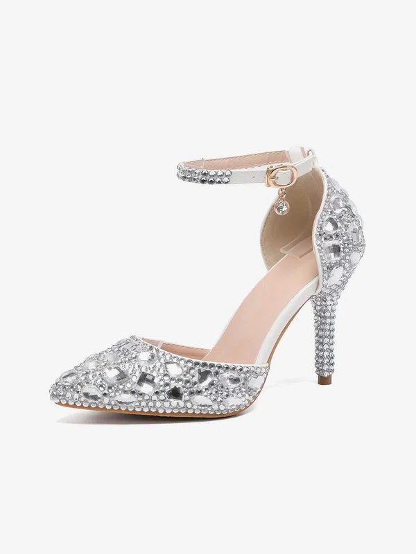 Women's Closed Toe Stiletto Heel PVC Rhinestone Wedding Shoes #Milly03030985