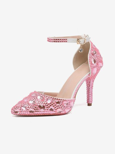 Women's Closed Toe Stiletto Heel PVC Rhinestone Wedding Shoes #Milly03030993