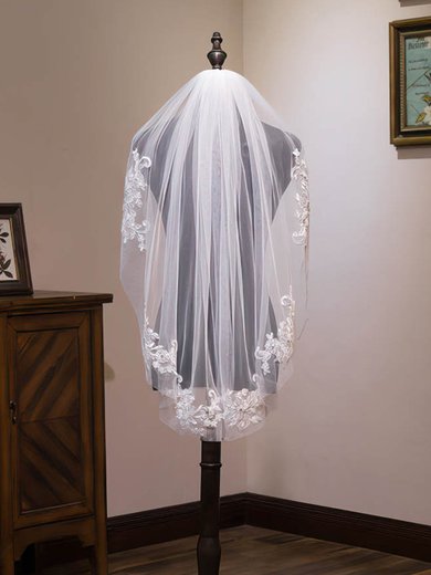 Elbow Bridal Veils One-tier Lace Applique Edge Sequin Cascade #Milly03010180