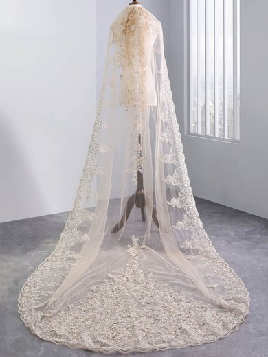 Chapel Bridal Veils One-tier Lace Applique Edge Sequin Classic #Milly03010182