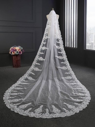 Cathedral Bridal Veils One-tier Lace Applique Edge Sequin Classic #Milly03010188