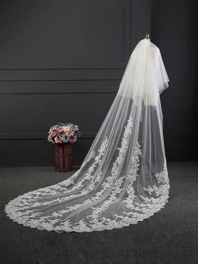 Chapel Bridal Veils Two-tier Lace Applique Edge Applique Classic #Milly03010190