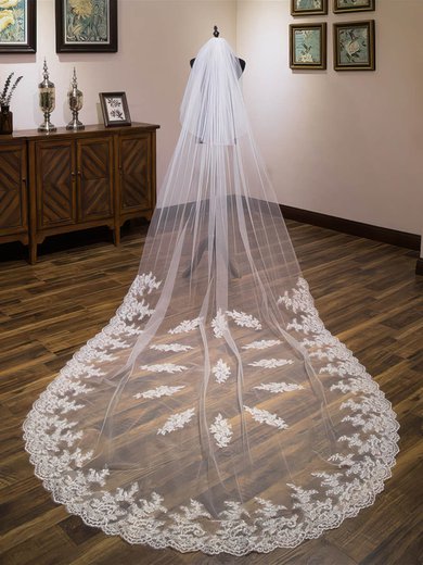Chapel Bridal Veils Two-tier Lace Applique Edge Applique Classic #Milly03010195