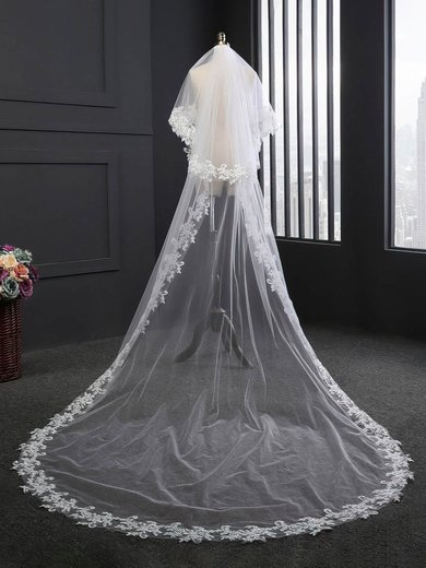 Chapel Bridal Veils Two-tier Lace Applique Edge Applique Classic #Milly03010196