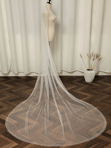 Chapel Bridal Veils One-tier Pearl Trim Edge Faux Pearl Oval #Milly03010206