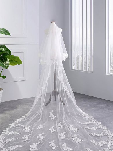 Chapel Bridal Veils Two-tier Lace Applique Edge Applique Classic #Milly03010209
