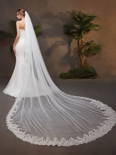 Chapel Bridal Veils One-tier Lace Applique Edge Lace Classic #Milly03010212