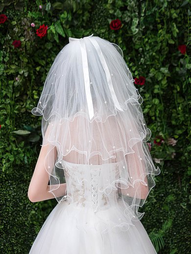 Fingertip Bridal Veils Four-tier Cut Edge Faux Pearl Classic #Milly03010222