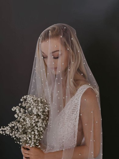 Fingertip Bridal Veils One-tier Cut Edge Faux Pearl Classic #Milly03010226