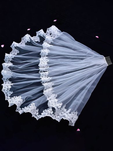 Fingertip Bridal Veils Two-tier Lace Applique Edge Applique Classic #Milly03010235