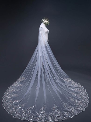 Cathedral Bridal Veils One-tier Lace Applique Edge Sequin Classic #Milly03010242