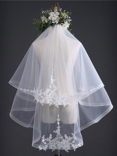 Fingertip Bridal Veils Two-tier Ribbon Edge Applique Classic #Milly03010244