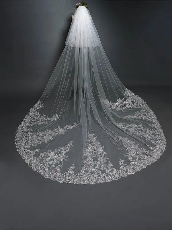 Cathedral Bridal Veils Two-tier Lace Applique Edge Sequin Classic #Milly03010245