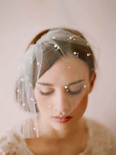 Blusher Veils One-tier Cut Edge Faux Pearl Mantilla #Milly03010252