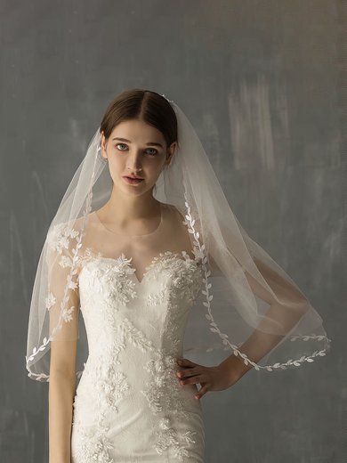 Elbow Bridal Veils Two-tier Lace Applique Edge Applique Classic #Milly03010257