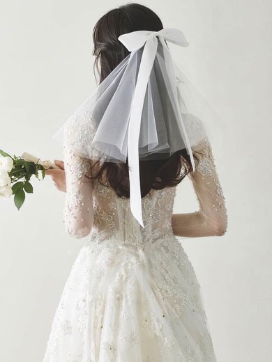 Shoulder Veils Two-tier Cut Edge Satin Bow Classic #Milly03010264