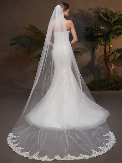 Chapel Bridal Veils One-tier Lace Applique Edge Applique Classic #Milly03010266
