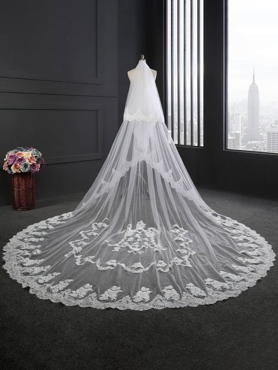 Cathedral Bridal Veils Two-tier Lace Applique Edge Applique Classic #Milly03010268