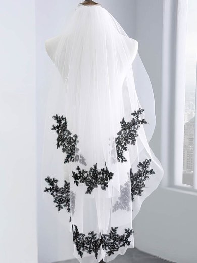 Fingertip Bridal Veils Two-tier Lace Applique Edge Beading Classic #Milly03010269