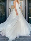 Ball Gown/Princess V-neck Tulle Sweep Train Wedding Dresses With Appliques Lace #Milly00024058