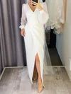 Sheath/Column V-neck Chiffon Floor-length Wedding Dresses With Split Front #Milly00024068