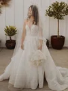Ball Gown V-neck Organza Sweep Train Wedding Dresses With Appliques Lace #Milly00024069
