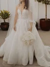 Ball Gown/Princess V-neck Organza Sweep Train Wedding Dresses With Appliques Lace #Milly00024069