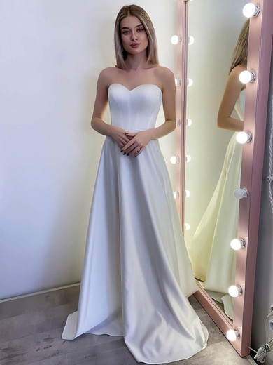 A-line Sweetheart Satin Floor-length Wedding Dresses #Milly00024070