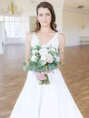 Ball Gown V-neck Satin Court Train Wedding Dresses With Appliques Lace #Milly00024083