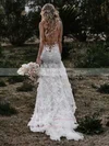 Trumpet/Mermaid V-neck Tulle Sweep Train Appliques Lace Wedding Dresses #Milly00024092