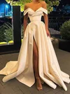 Ball Gown/Princess Off-the-shoulder Satin Sweep Train Wedding Dresses With Split Front #Milly00024093